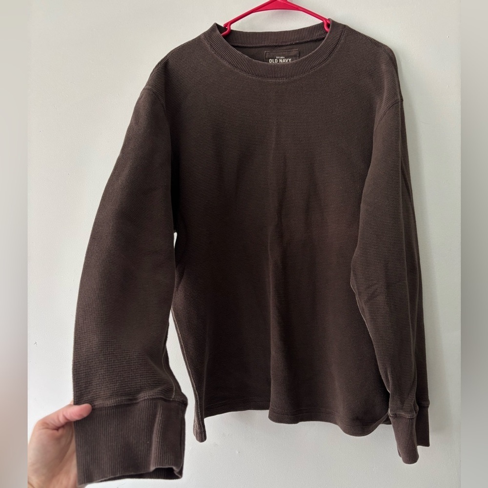 Vintage Men Streetwear Old Navy Brown Long Sleeve Cotton Preppy Crewneck Size XL